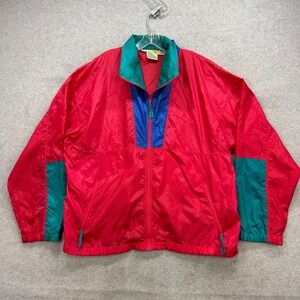 Vintage Surf Gear Windbreaker Mens XL Red Teal Blue Colorblock 90s Nylon Ripstop